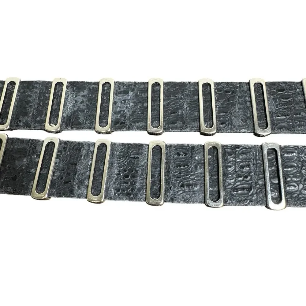 Nanni Womens Leather Belt Black Croc Embossed Western Silver Hardware Size 38